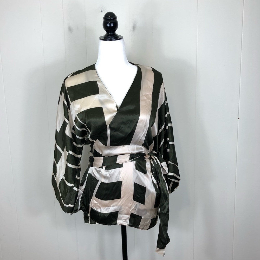 Zara Silk Printed Wrap‎ Blouse Sz S